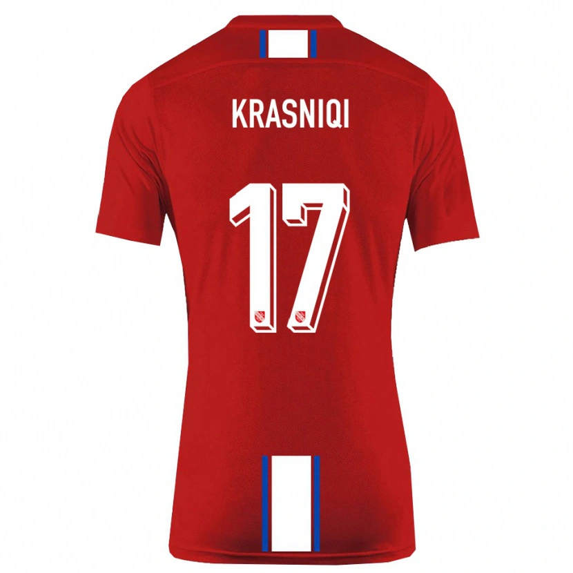 Danxen Criança Camisola Ermal Krasniqi #17 Vermelho Branco Principal 2025/26 Camisa
