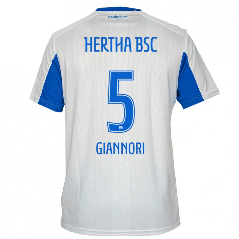 Danxen Criança Camisola Nora Giannori #5 Branco Azul Alternativa 2025/26 Camisa