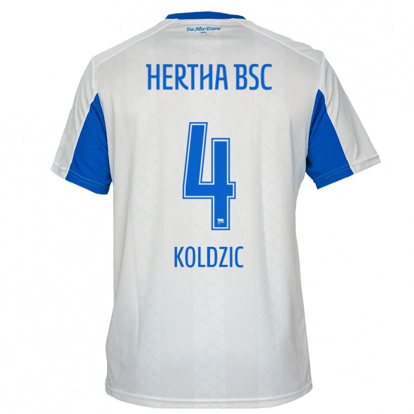 Danxen Criança Camisola Denis Koldzic #4 Branco Azul Alternativa 2025/26 Camisa