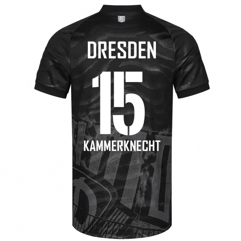 Danxen Criança Camisola Claudio Kammerknecht #15 Preto Cinzento Alternativa 2025/26 Camisa
