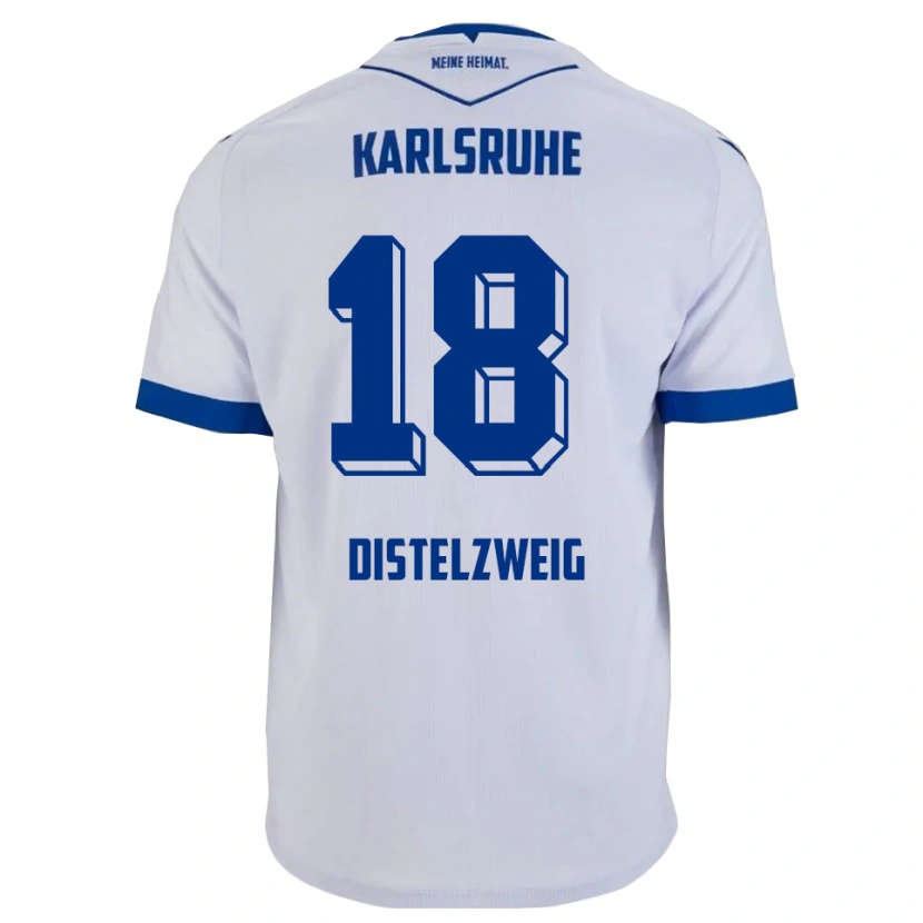 Danxen Criança Camisola Jakob Distelzweig #18 Branco Azul Alternativa 2025/26 Camisa
