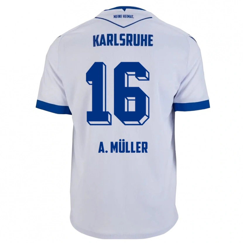 Danxen Criança Camisola Andreas Müller #16 Branco Azul Alternativa 2025/26 Camisa