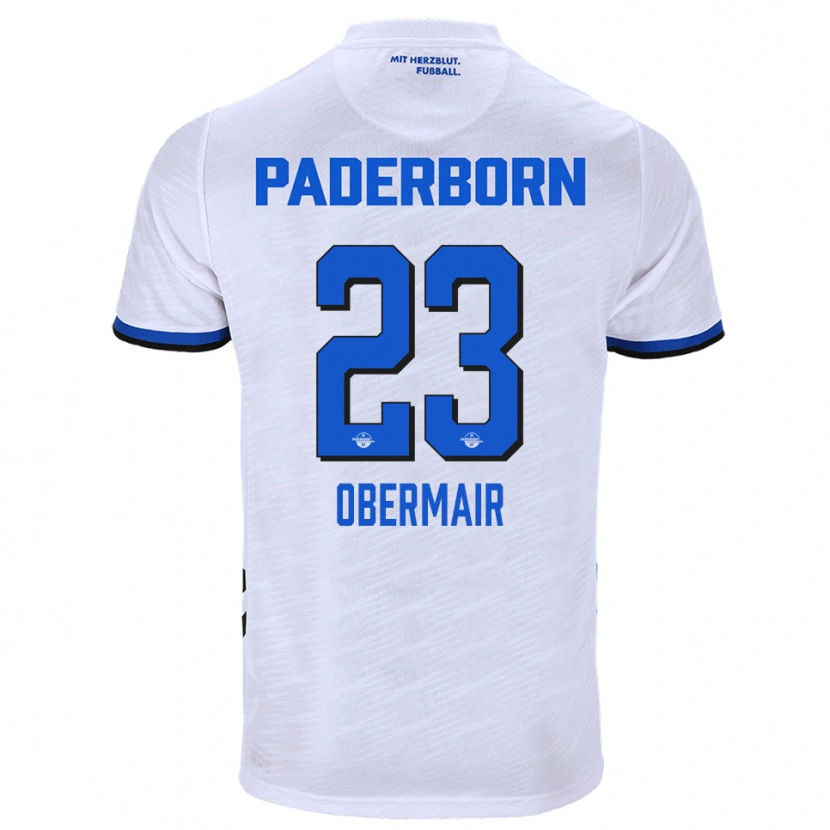 Danxen Criança Camisola Raphael Obermair #23 Branco Azul Alternativa 2025/26 Camisa