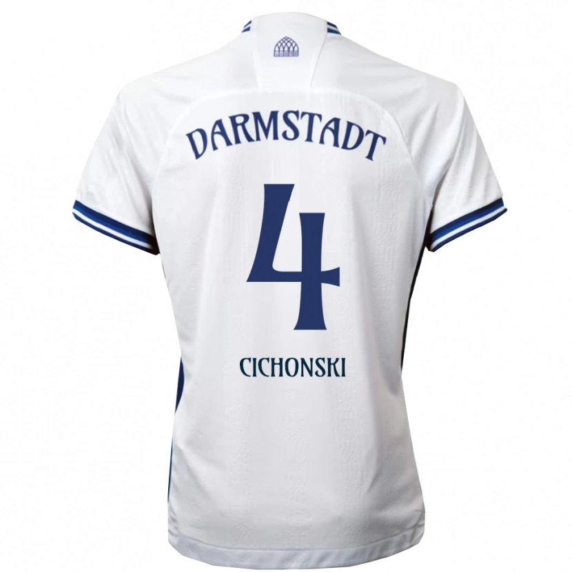 Danxen Criança Camisola Florian Cichonski #4 Branco Azul Alternativa 2025/26 Camisa
