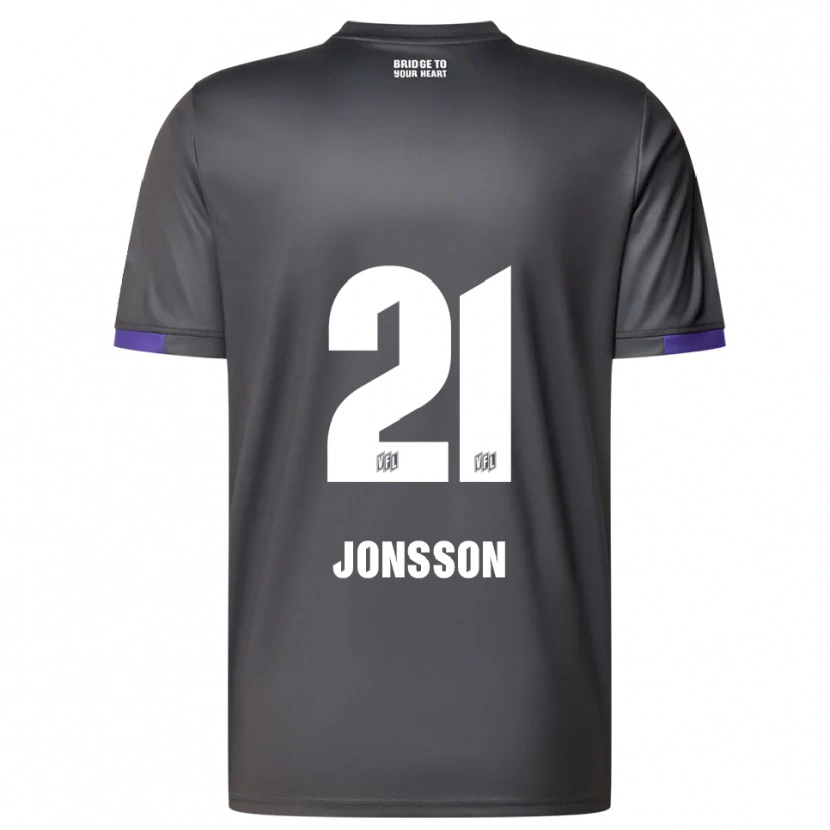 Danxen Criança Camisola Lukas Jonsson #21 Cinzento Roxo Alternativa 2025/26 Camisa