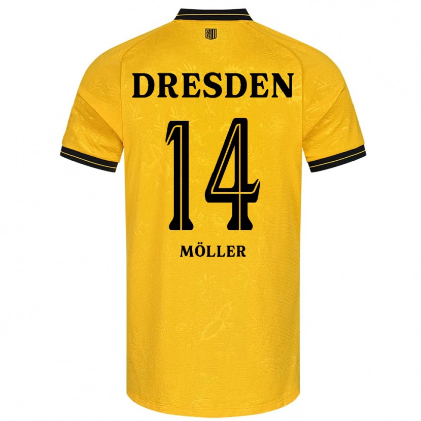 Danxen Homem Camisola Gustav Möller #14 Amarelo Preto Principal 2025/26 Camisa