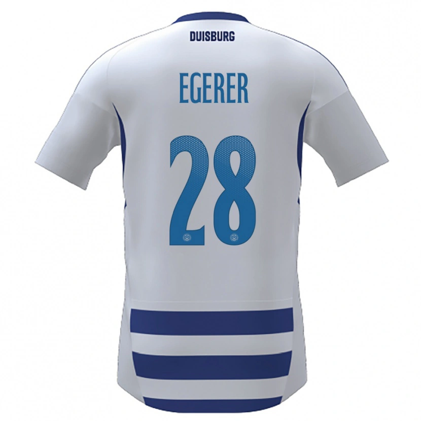 Danxen Homem Camisola Florian Egerer #28 Branco Azul Principal 2025/26 Camisa