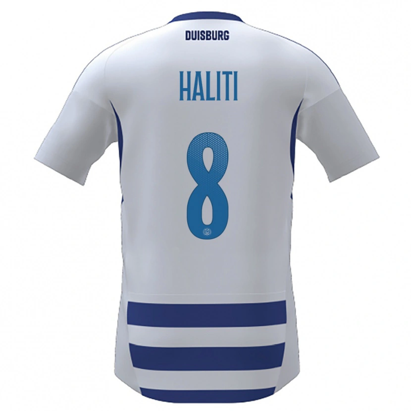 Danxen Homem Camisola Lenart Haliti #8 Branco Azul Principal 2025/26 Camisa