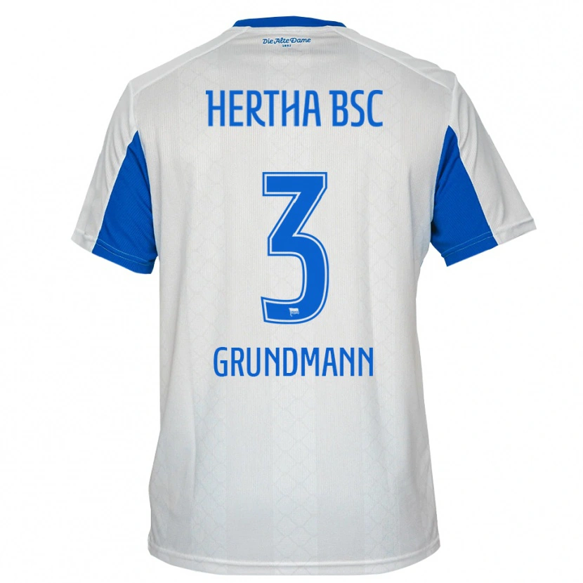 Danxen Homem Camisola Leon Grundmann #3 Branco Azul Alternativa 2025/26 Camisa