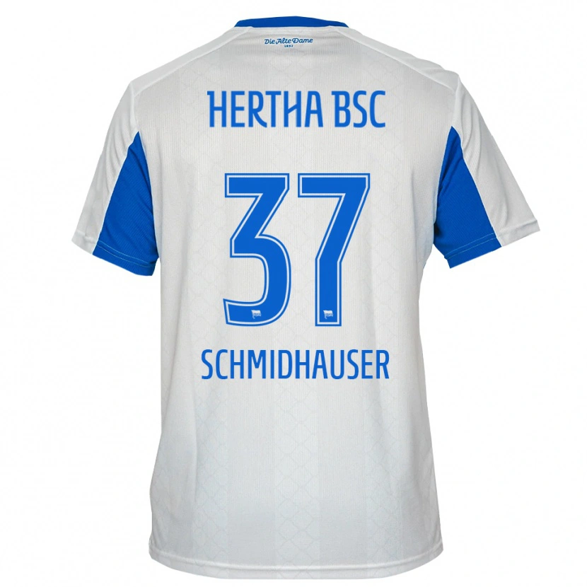 Danxen Homem Camisola Oliver Schmidhauser #37 Branco Azul Alternativa 2025/26 Camisa