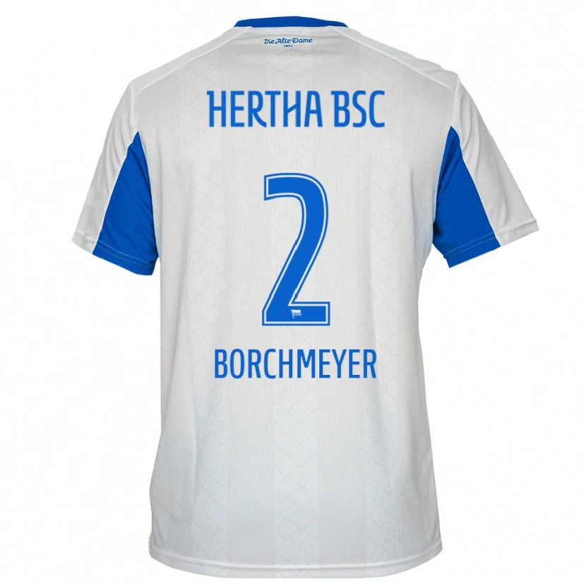 Danxen Homem Camisola Ronja Borchmeyer #2 Branco Azul Alternativa 2025/26 Camisa