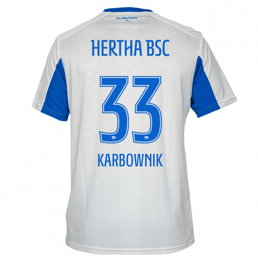 Danxen Homem Camisola Michal Karbownik #33 Branco Azul Alternativa 2025/26 Camisa