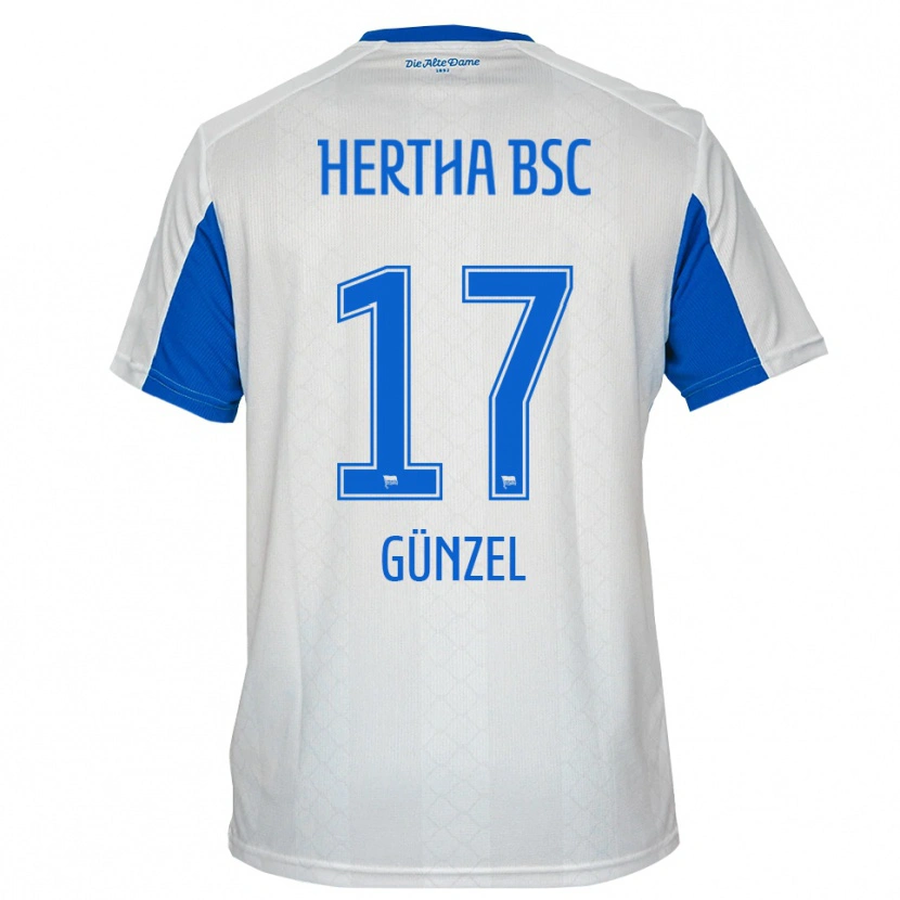 Danxen Homem Camisola Maximilian Günzel #17 Branco Azul Alternativa 2025/26 Camisa