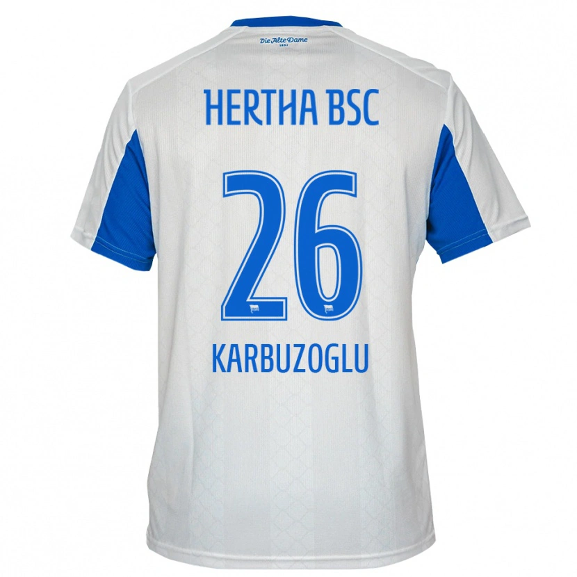 Danxen Homem Camisola Mikail Karbuzoglu #26 Branco Azul Alternativa 2025/26 Camisa