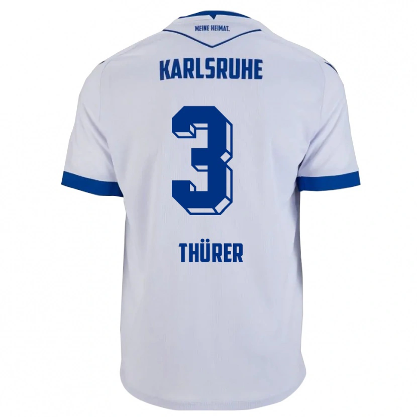 Danxen Homem Camisola Marlo Thürer #3 Branco Azul Alternativa 2025/26 Camisa