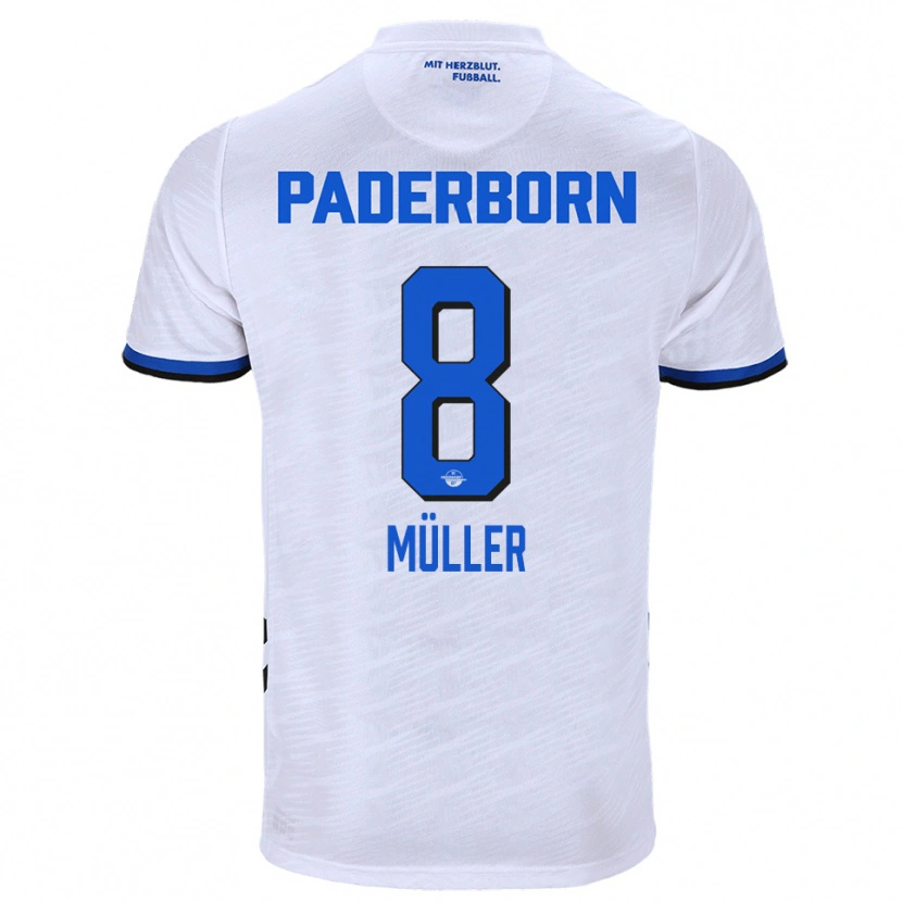 Danxen Homem Camisola Carlos Müller #8 Branco Azul Alternativa 2025/26 Camisa