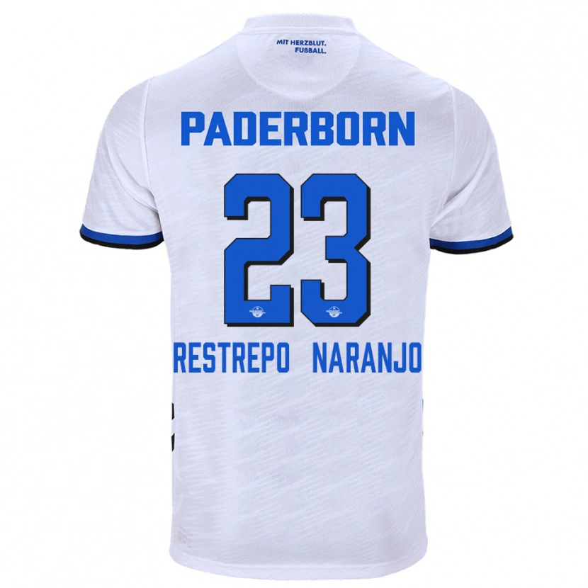 Danxen Homem Camisola Pedro Restrepo Naranjo #23 Branco Azul Alternativa 2025/26 Camisa