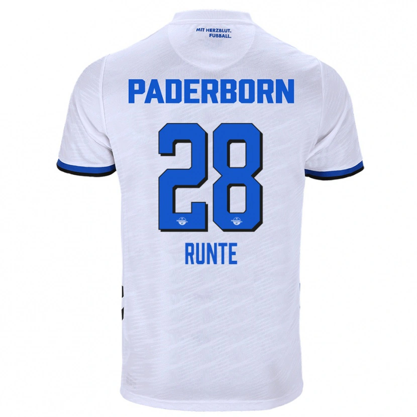 Danxen Homem Camisola Mick-Jonas Runte #28 Branco Azul Alternativa 2025/26 Camisa
