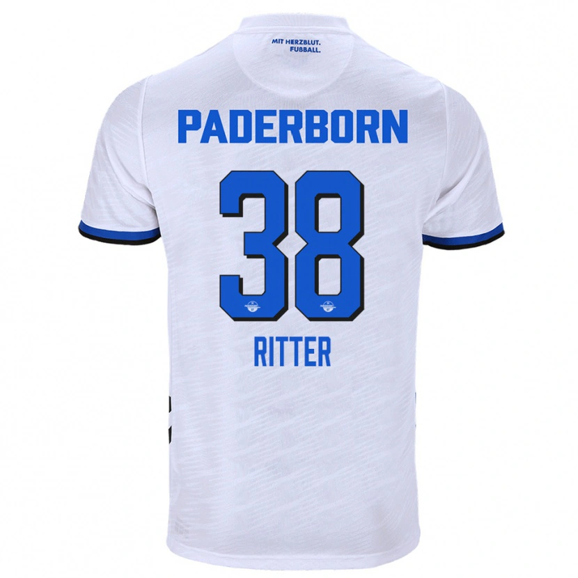 Danxen Homem Camisola Max Ritter #38 Branco Azul Alternativa 2025/26 Camisa