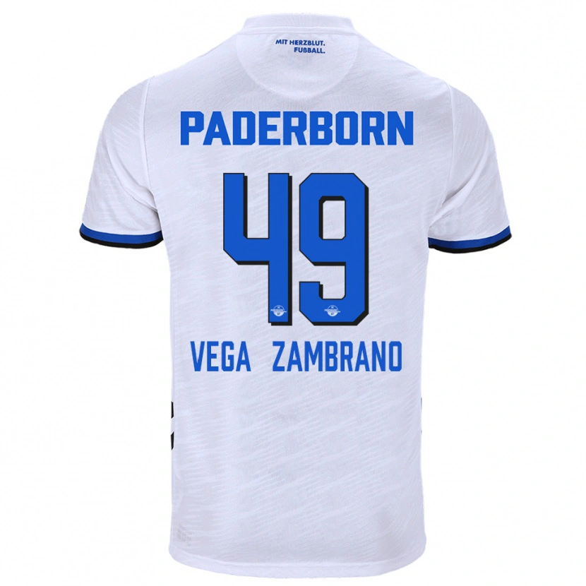 Danxen Homem Camisola Joel Vega Zambrano #49 Branco Azul Alternativa 2025/26 Camisa