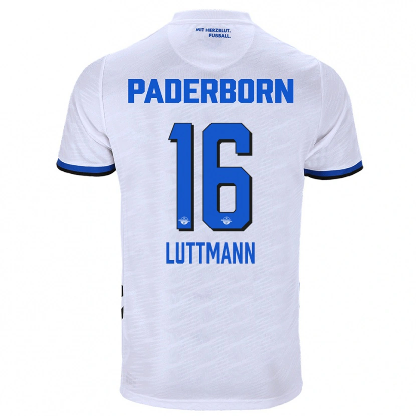 Danxen Homem Camisola Magnus Luttmann #16 Branco Azul Alternativa 2025/26 Camisa