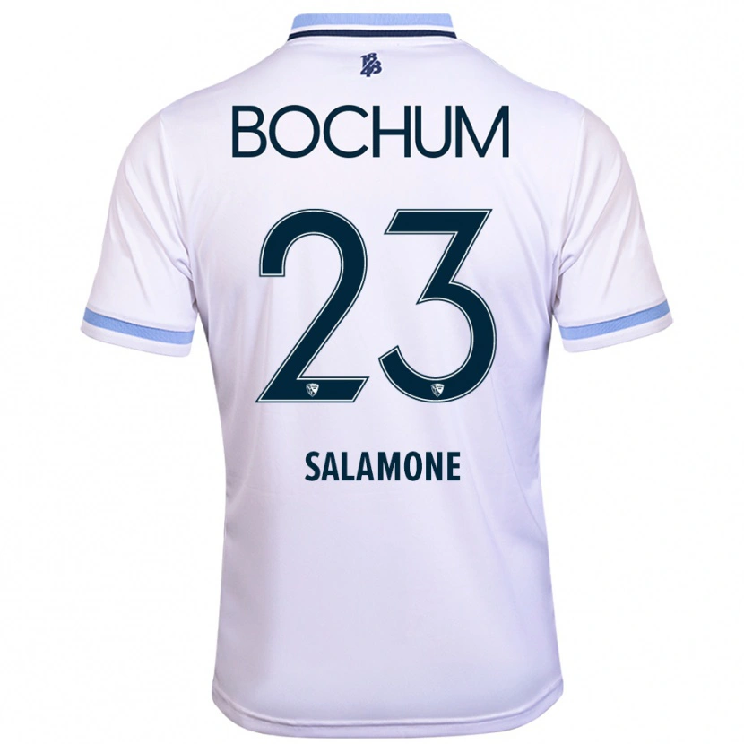 Danxen Homem Camisola Elia-Giona Salamone #23 Branco Azul Celeste Alternativa 2025/26 Camisa