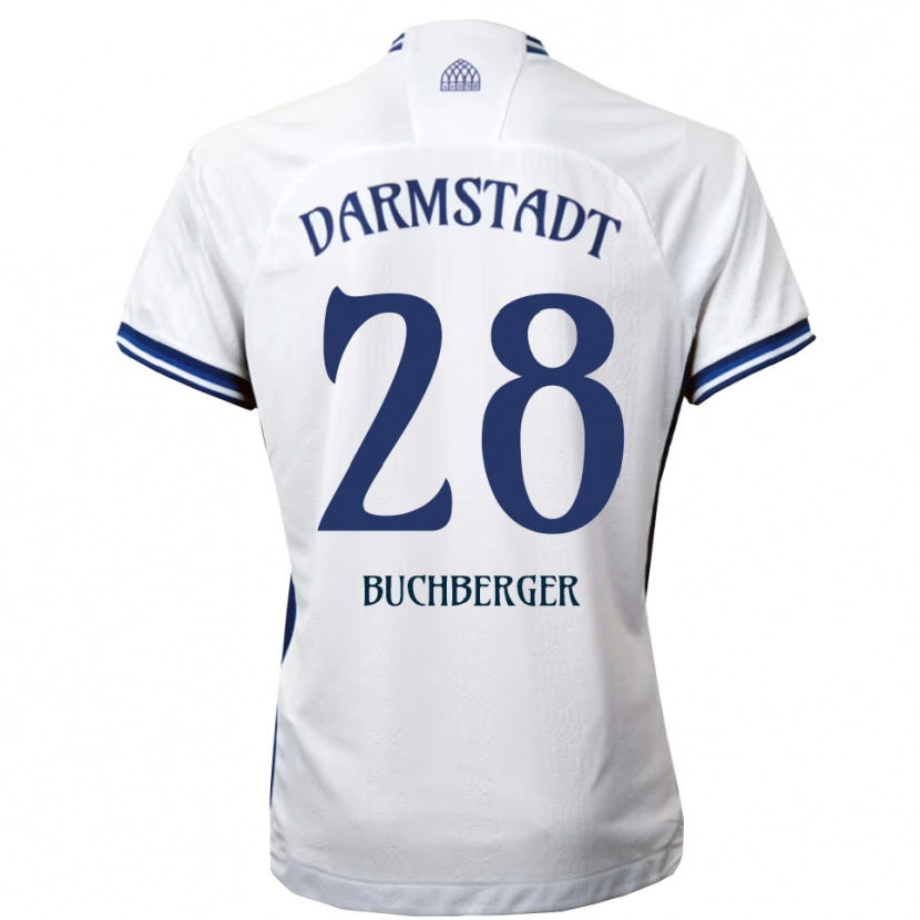 Danxen Homem Camisola Jonas Buchberger #28 Branco Azul Alternativa 2025/26 Camisa