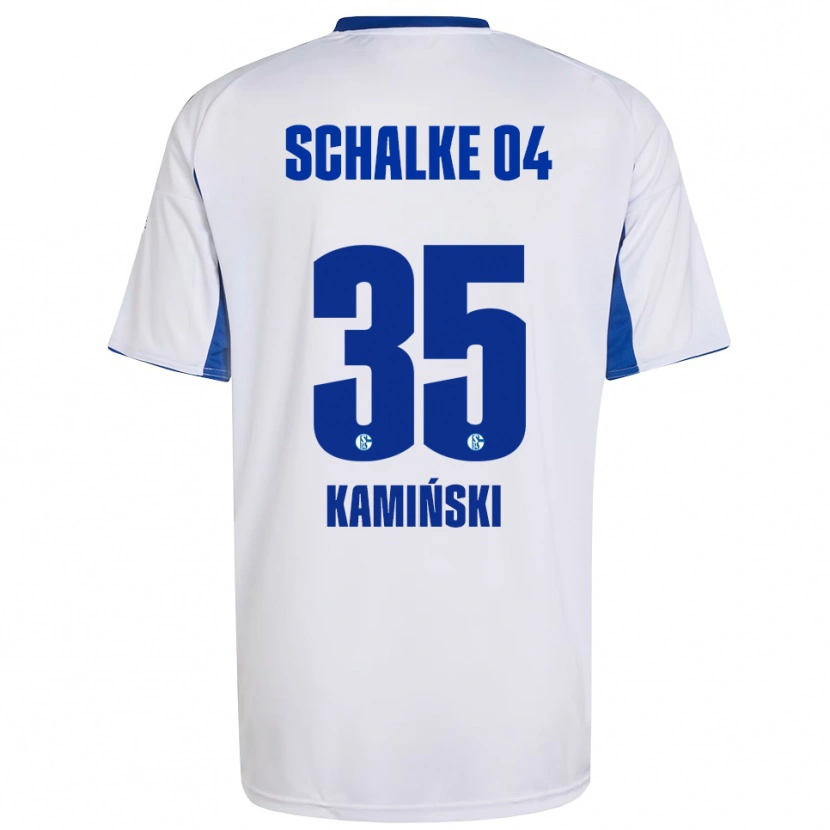 Danxen Homem Camisola Marcin Kaminski #35 Branco Azul Alternativa 2025/26 Camisa