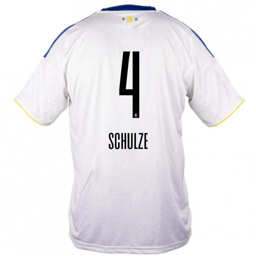 Danxen Homem Camisola Mateo Schulze #4 Branco Azul Amarelo Alternativa 2025/26 Camisa