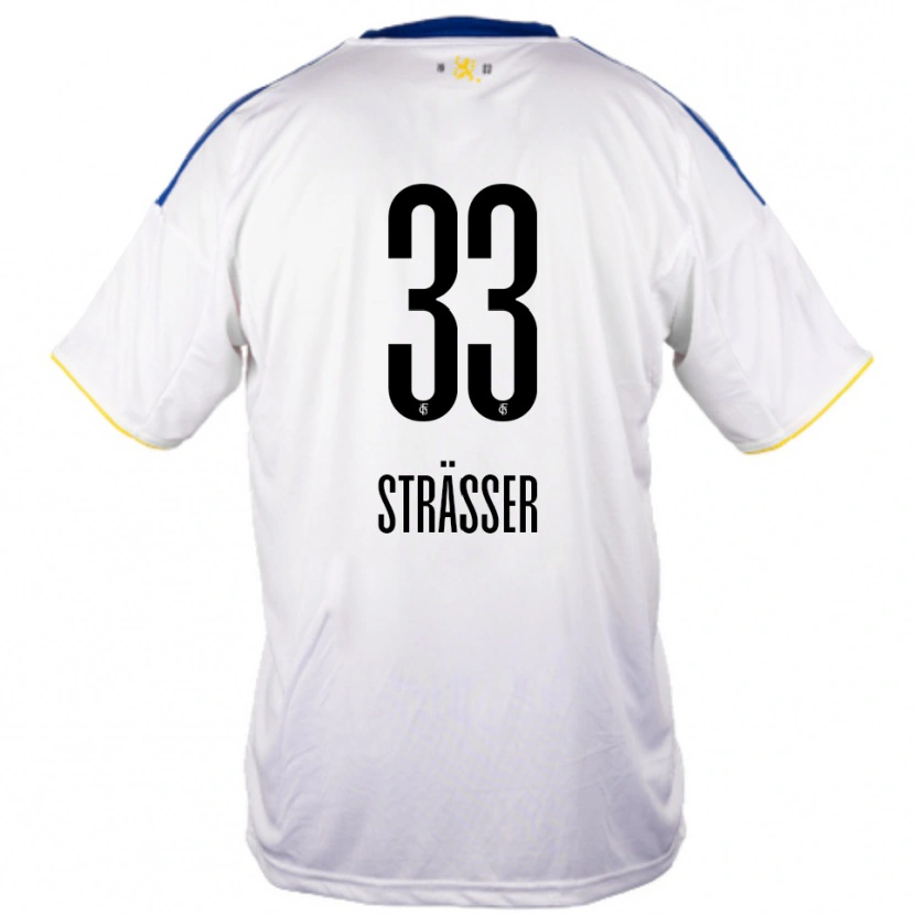Danxen Homem Camisola Jannick Strässer #33 Branco Azul Amarelo Alternativa 2025/26 Camisa