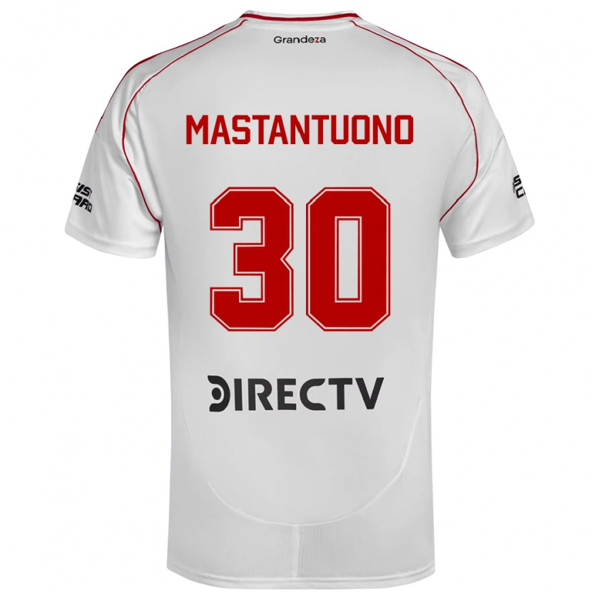 Danxen Criança Camisola Franco Mastantuono #30 Branco Vermelho Principal 2025/26 Camisa