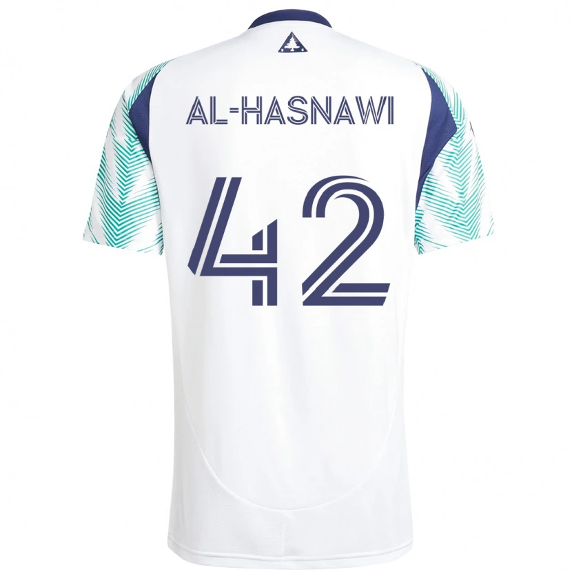 Danxen Criança Camisola Moshtaba Al-Hasnawi #42 Branco Azul Alternativa 2025/26 Camisa
