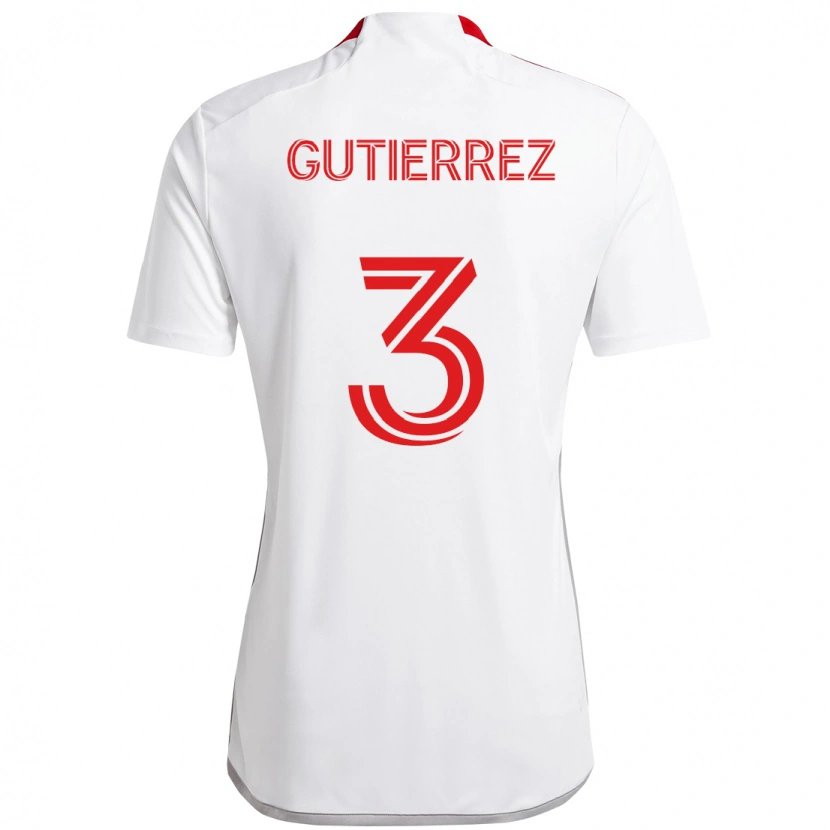 Danxen Criança Camisola Cristián Gutiérrez #3 Branco Vermelho Alternativa 2025/26 Camisa