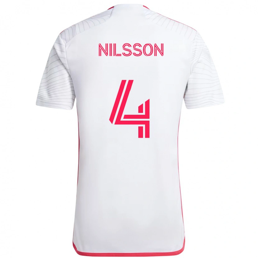 Danxen Criança Camisola Joakim Nilsson #4 Branco Magenta Alternativa 2025/26 Camisa