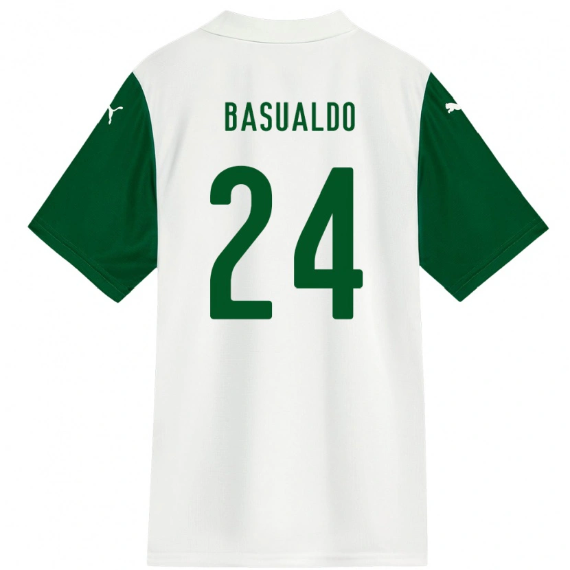 Danxen Criança Camisola Luis Basualdo #24 Branco Verde Alternativa 2025/26 Camisa