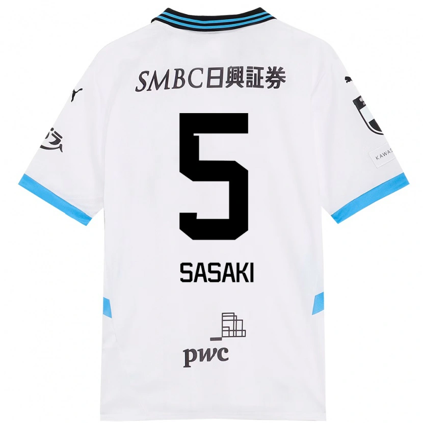 Danxen Criança Camisola Asahi Sasaki #5 Branco Azul Celeste Alternativa 2025/26 Camisa