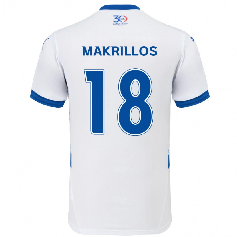 Danxen Criança Camisola Peter Makrillos #18 Branco Azul Royal Alternativa 2025/26 Camisa