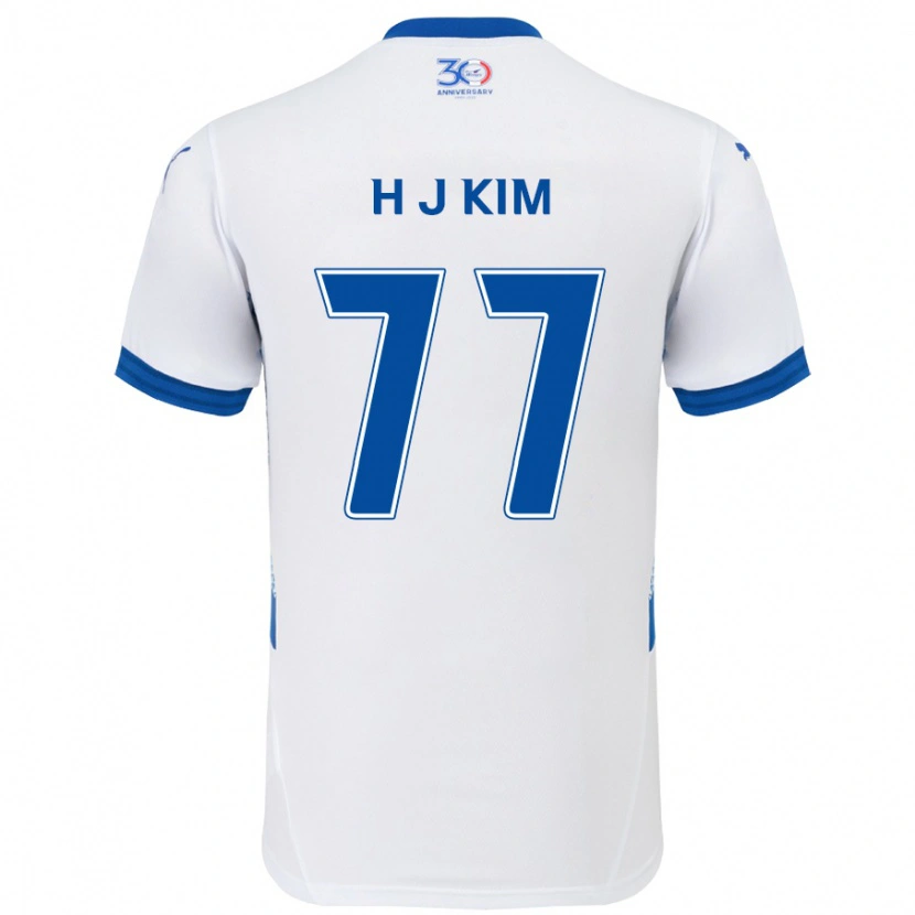 Danxen Criança Camisola Ji-Hyun Kim #77 Branco Azul Royal Alternativa 2025/26 Camisa