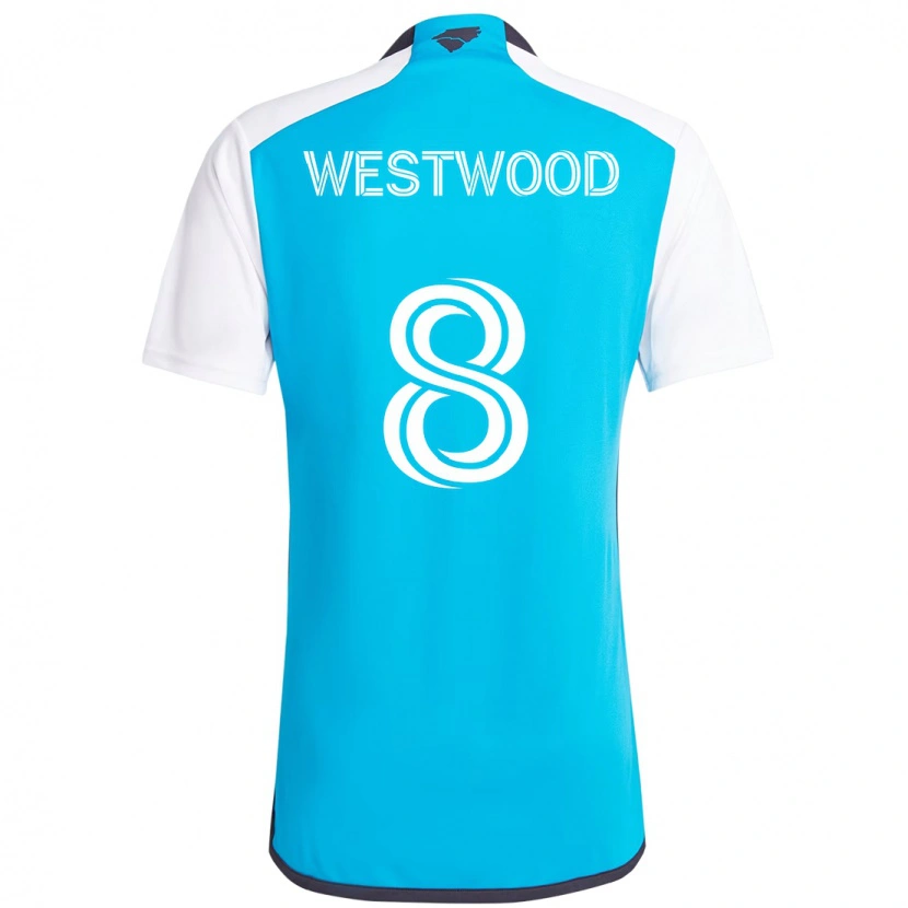 Danxen Homem Camisola Ashley Westwood #8 Azul Celeste Branco Principal 2025/26 Camisa