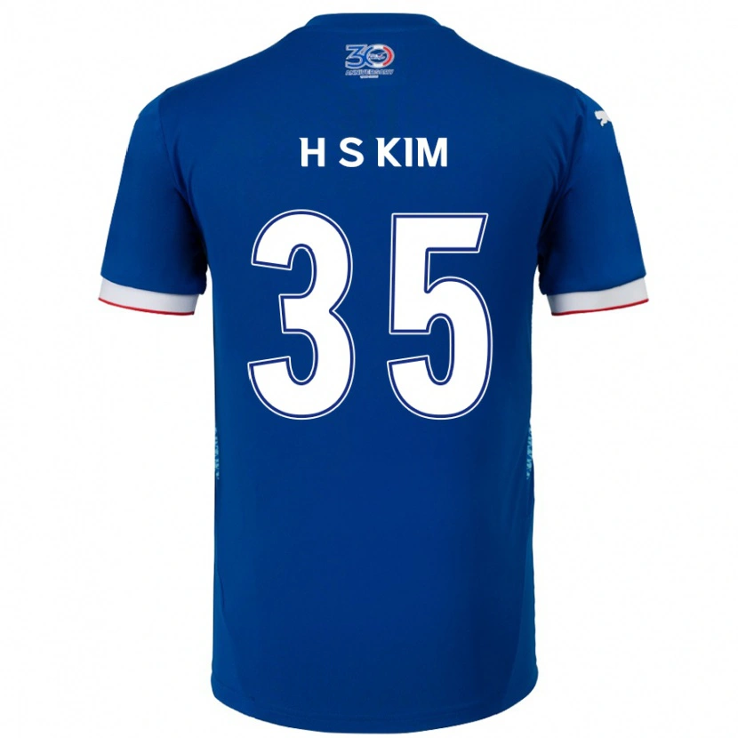 Danxen Homem Camisola Seung-Hyun Kim #35 Azul Royal Branco Principal 2025/26 Camisa