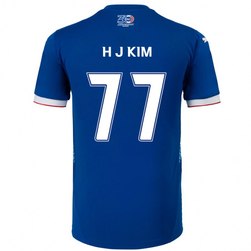 Danxen Homem Camisola Ji-Hyun Kim #77 Azul Royal Branco Principal 2025/26 Camisa