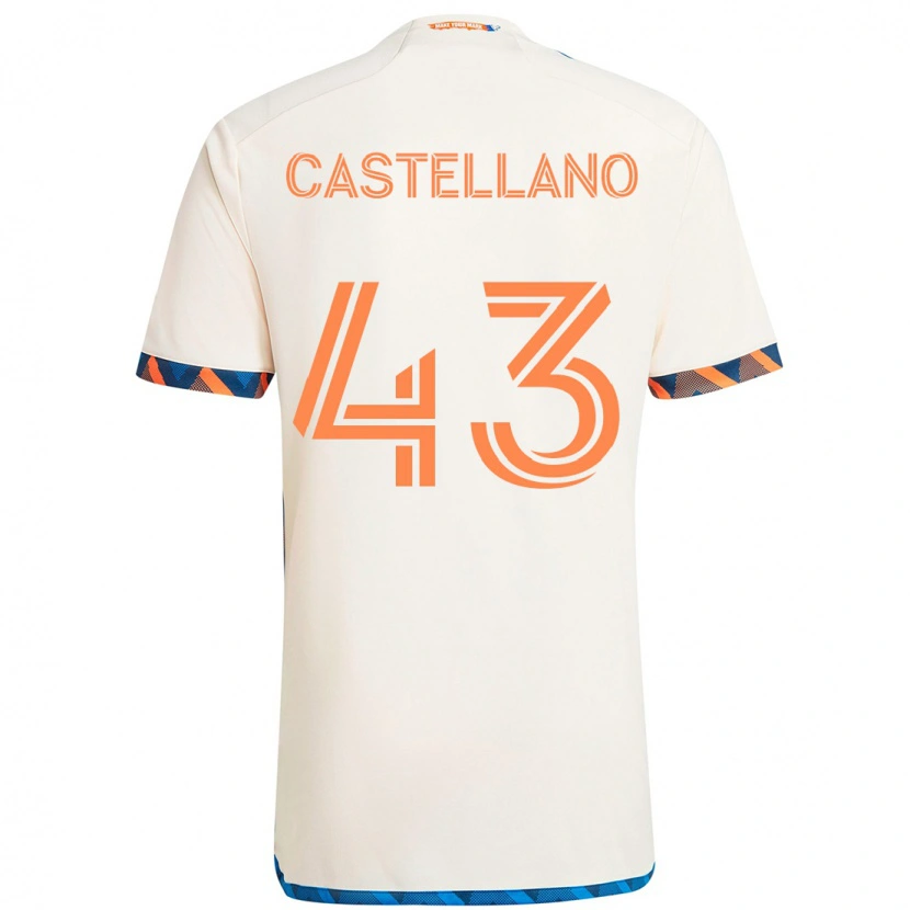 Danxen Homem Camisola Jesús Castellano #43 Branco Azul Laranja Alternativa 2025/26 Camisa