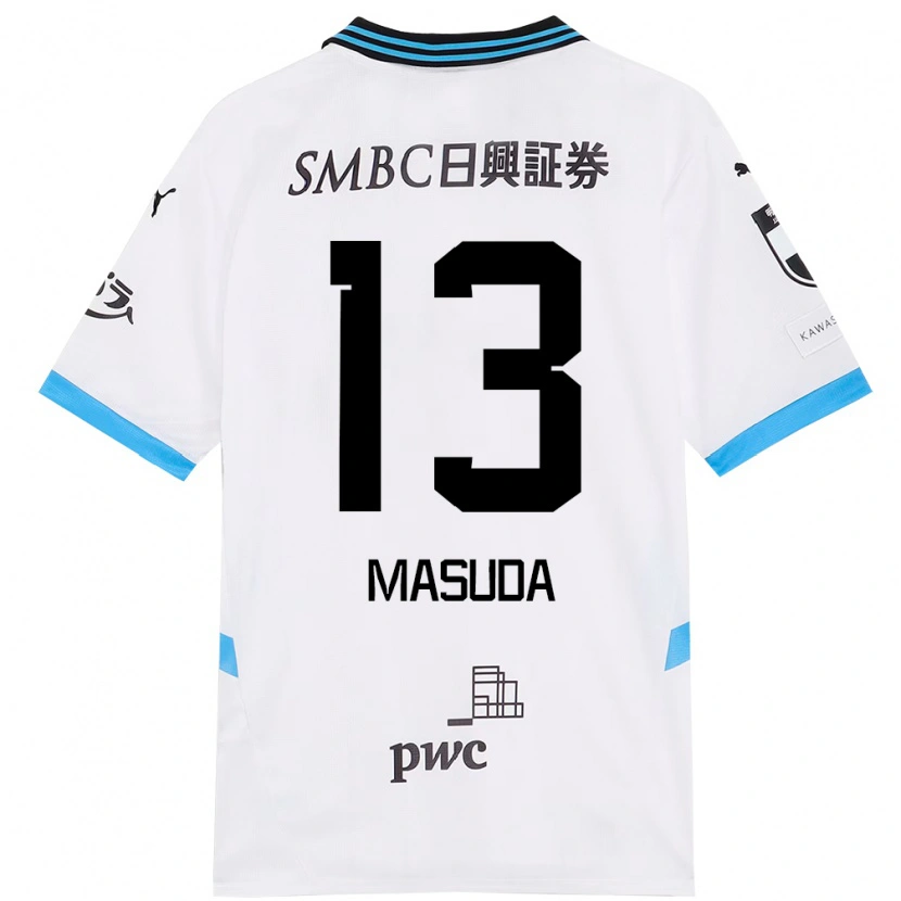 Danxen Homem Camisola Hinata Masuda #13 Branco Azul Celeste Alternativa 2025/26 Camisa