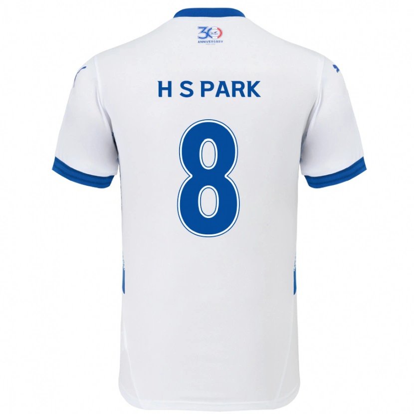 Danxen Homem Camisola Sang-Hyeok Park #8 Branco Azul Royal Alternativa 2025/26 Camisa