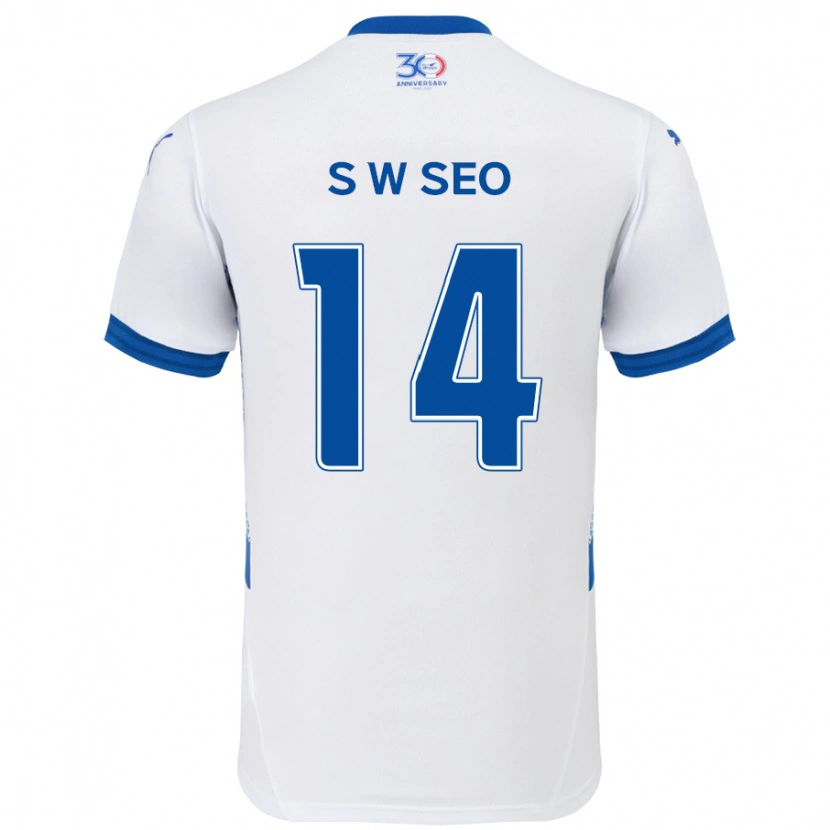 Danxen Homem Camisola Woo-Seong Seo #14 Branco Azul Royal Alternativa 2025/26 Camisa