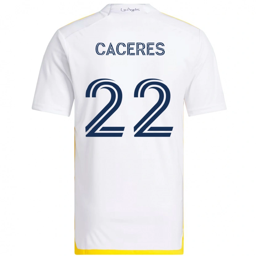Danxen Mulher Camisola Martín Cáceres #22 Branco Amarelo Principal 2025/26 Camisa