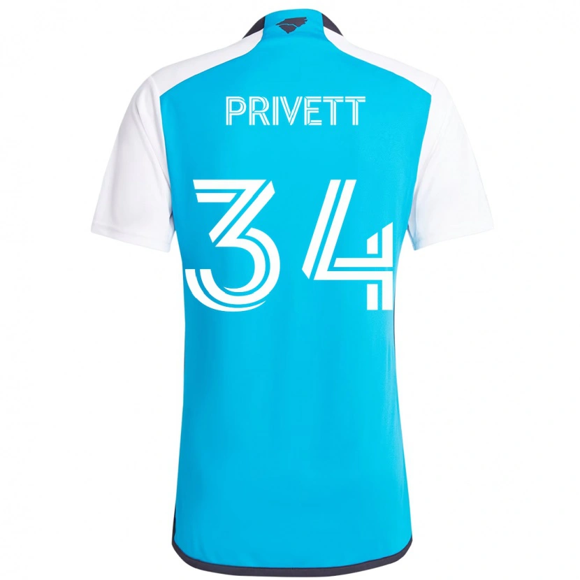 Danxen Mulher Camisola Andrew Privett #34 Azul Celeste Branco Principal 2025/26 Camisa
