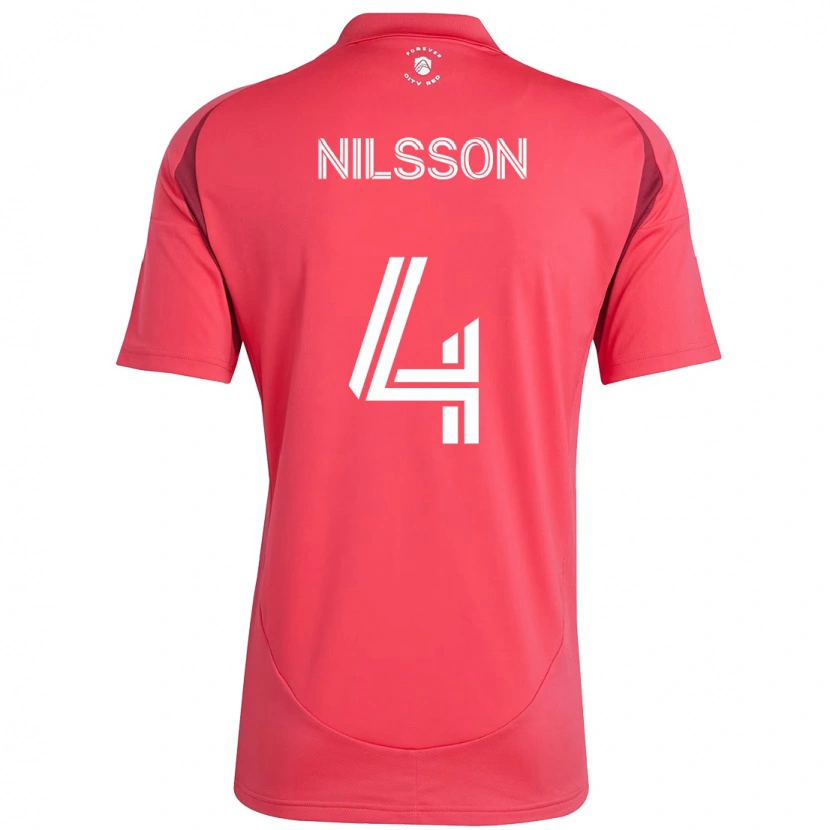 Danxen Mulher Camisola Joakim Nilsson #4 Magenta Branco Principal 2025/26 Camisa