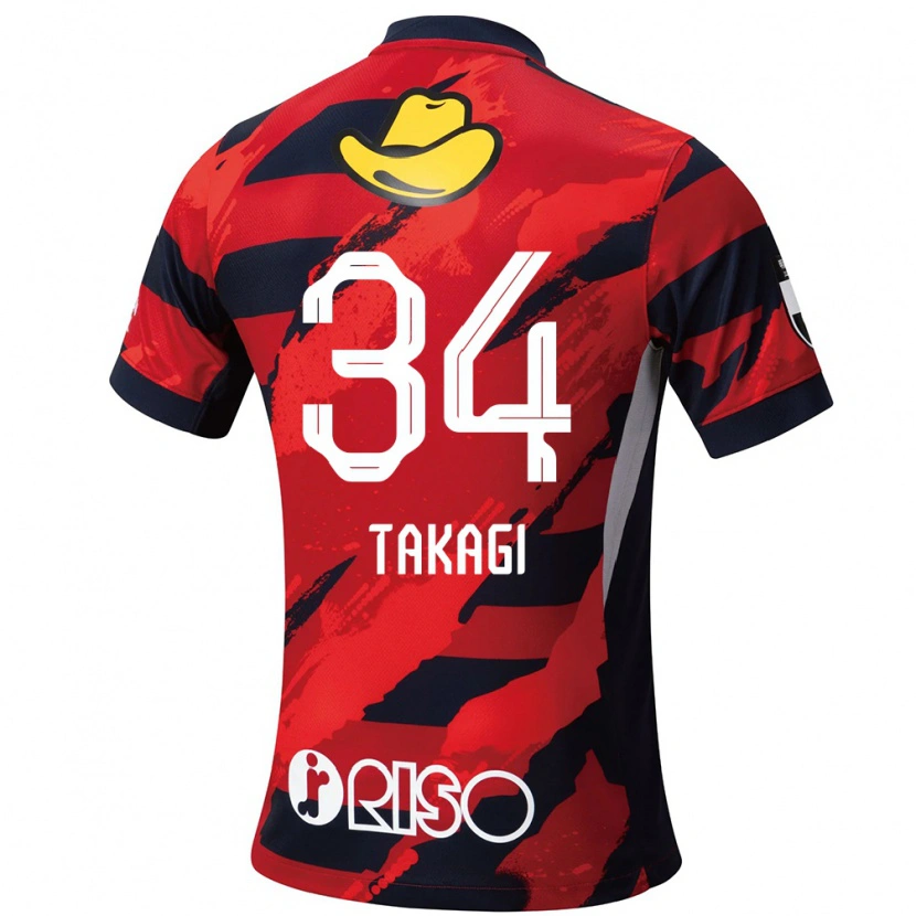 Danxen Mulher Camisola Haruto Takagi #34 Vermelho Preto Principal 2025/26 Camisa