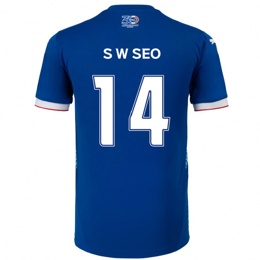 Danxen Mulher Camisola Woo-Seong Seo #14 Azul Royal Branco Principal 2025/26 Camisa